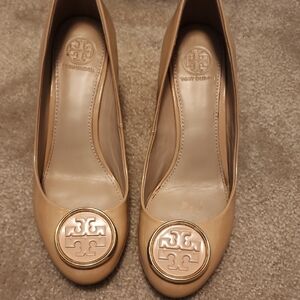 Tory Burch Tan Flats with Signature Medallion